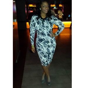 Blue and White Bodycon Midi